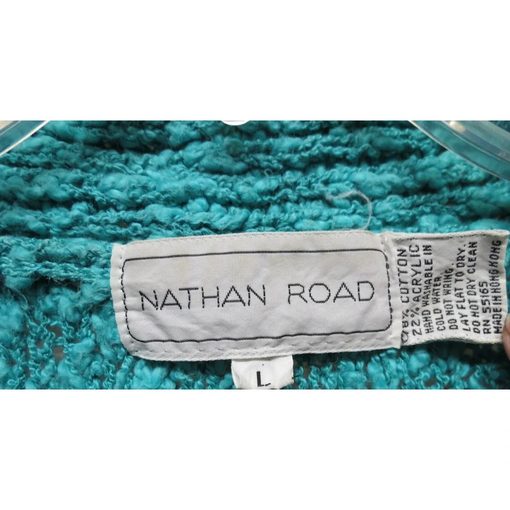 Vintage Nathan Road Sz L Aqua Chunky Texture Low Button Cardigan Sweater